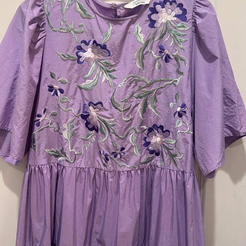 & Other Stories Purple Tiered Puff Sleeve Midi Dress Women’s 12 - Picture 5 of 14